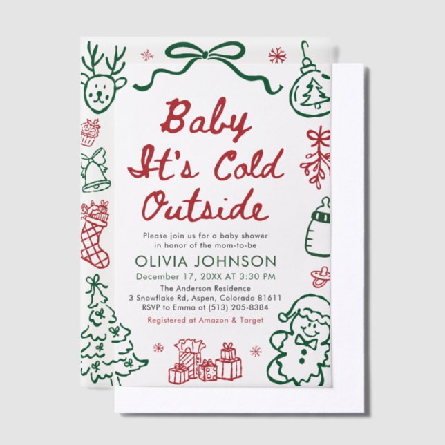 Hand Drawn Baby It's Cold Outside Baby Shower Vellum Invitations (Offset)