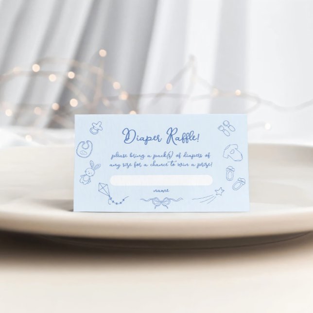 Hand Drawn Baby Shower, Bow Boy Diaper Raffle Enclosure Card (Creator Uploaded)