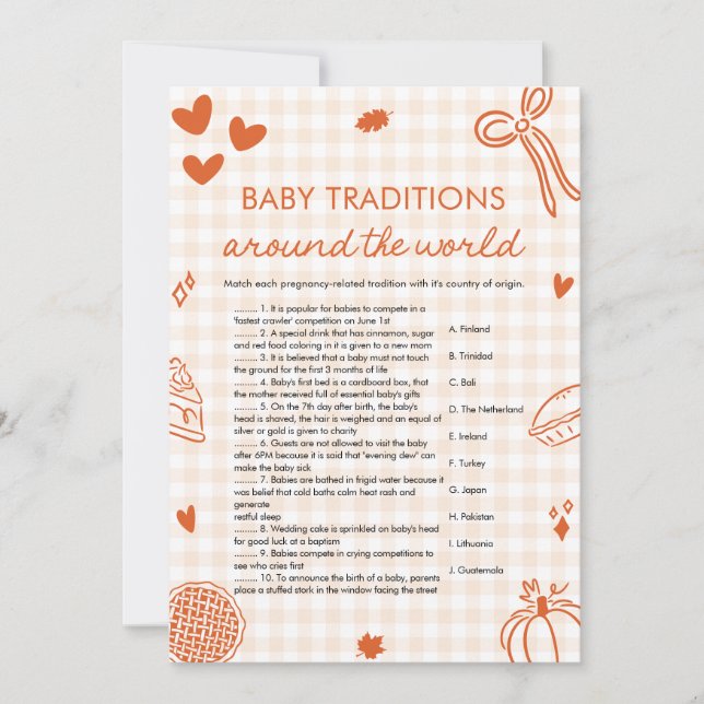 Hand Drawn Baby Traditions Around The World Game Invitation (Front)