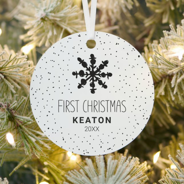 Hand Drawn Baby's First Christmas Photo Metal Tree Decoration (Insitu)