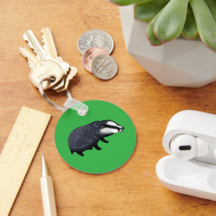 Hand Drawn Badger Illustration Design Key Ring