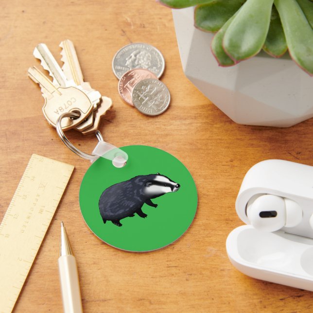 Hand Drawn Badger Illustration Design Key Ring (Desk)