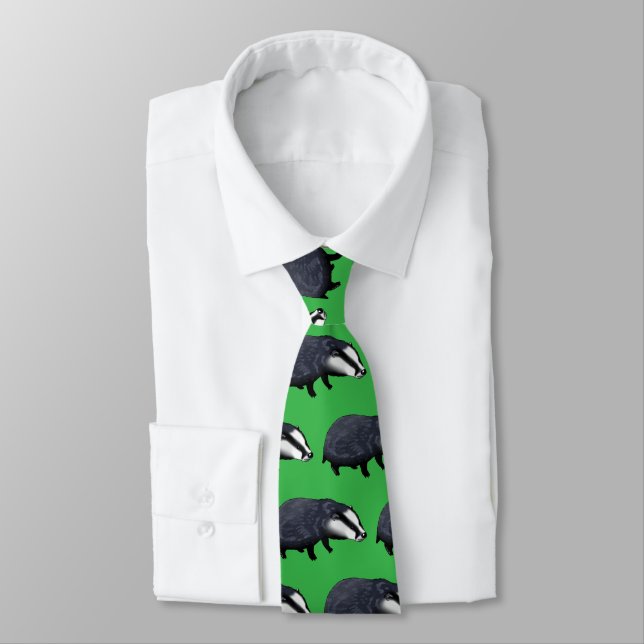 Hand Drawn Badger Illustration Design Tie (Tied)