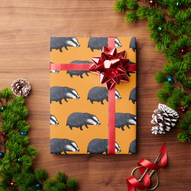 Hand Drawn Badger Illustration Design Wrapping Paper (Holiday Gift)