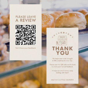 Hand Drawn Bakery House Leave a Review QR Code Business Card