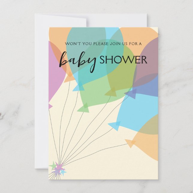 Hand Drawn Balloon Baby Shower Invitation Template (Front)