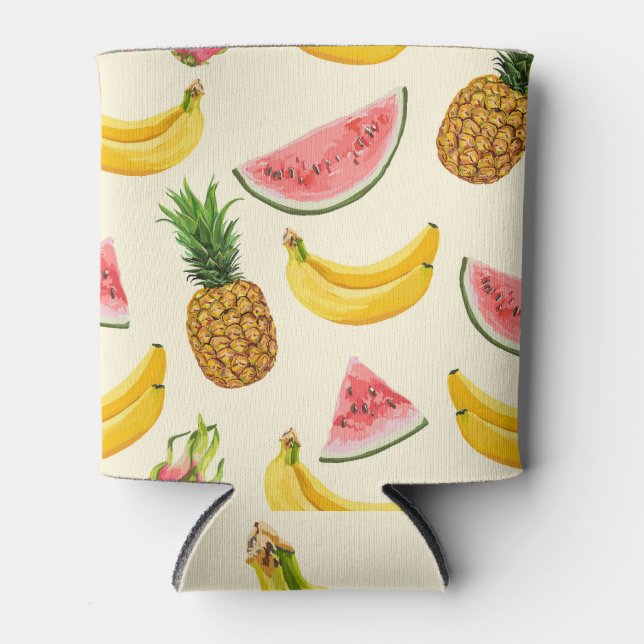 Hand-drawn bananas, watermelons: summer pattern. can cooler (Front)