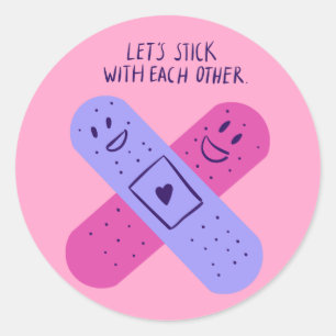 Hand-drawn Band-aid Corny Pun Classic Round Sticker