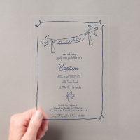 Hand drawn Baptism acrylic invitation with doves