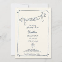 Hand drawn Baptism invitation with doves