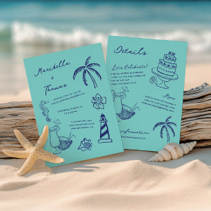 Hand Drawn Beach Doodles All in One Wedding Invitation