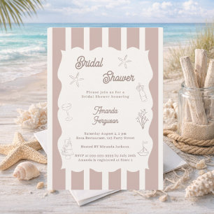 Hand drawn beach ivory taupe Bridal Shower Invitation