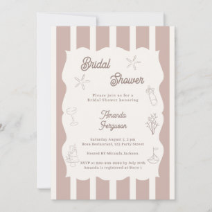 Hand drawn beach ivory taupe Bridal Shower Invitation