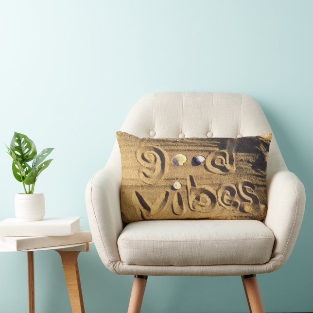 Hand Drawn Beach Sand Good Vibes Quote Photo Fun  Lumbar Cushion (Chair)