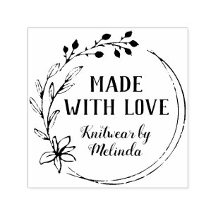 Hand-Drawn Berry Flower Wreath Made With Love Self-inking Stamp