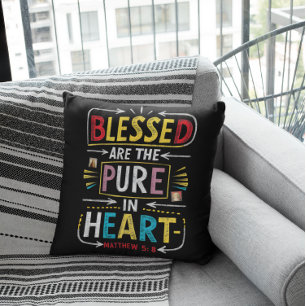 Hand-Drawn Bible Verse: Blessed Pure Heart Cushion