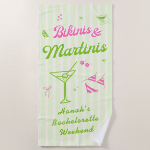 Hand Drawn Bikinis & Martinis Bachelorette Party Beach Towel