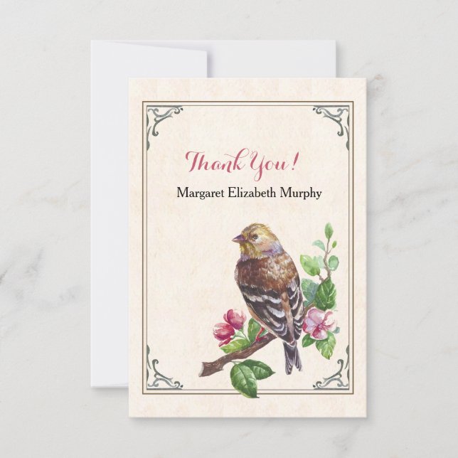 Hand-Drawn Bird Personalised Thank You Card (Front)