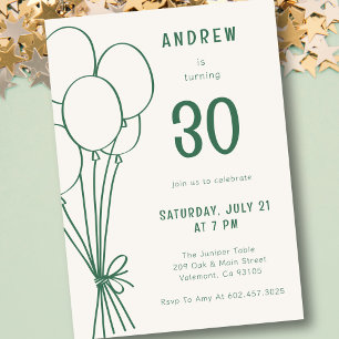 Hand Drawn Birthday Balloon Any Age Green Simple Invitation
