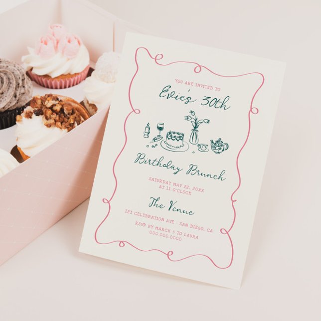 Hand Drawn Birthday Brunch Squiggle Frame Invitation (Creator Uploaded)