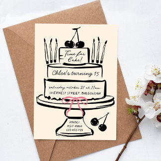 Hand Drawn Birthday Cake Funky Contemporary Party Invitation