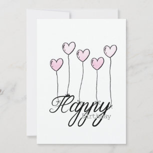 Hand-Drawn Birthday Card w Rosé Heart Balloons