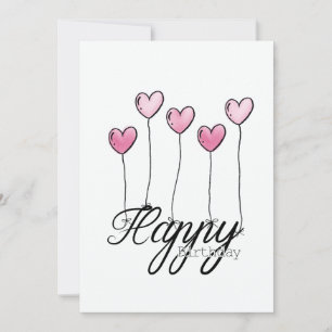 Hand-Drawn Birthday Card With Pink Heart Balloons