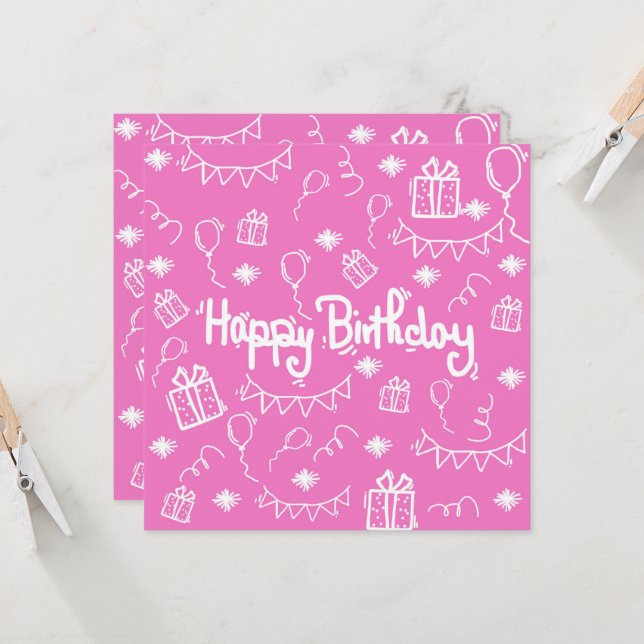 hand drawn birthday invitation card (Front/Back In Situ)