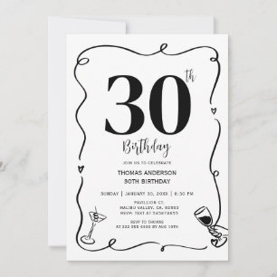 Hand Drawn Birthday Party 30th,40th,50th, Invitation