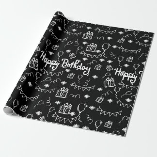 hand drawn birthday party wrapping paper