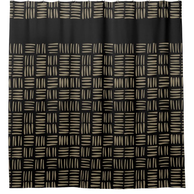 Hand Drawn Black and Tan Tribal Inspired Shower Curtain (Front)