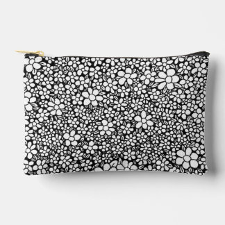 Hand Drawn Black and White Flower Pattern Accessory Pouch