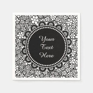 Hand Drawn Black and White Flower Pattern Custom Napkin