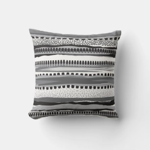 Hand-drawn black and white tribal pattern cushion