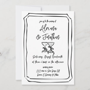 Hand Drawn Black and White Wedding QR code Invitation