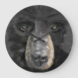 Hand drawn black bear image. large clock