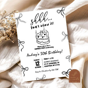 Hand Drawn Black Bow Cake Surprise Birthday  Invitation