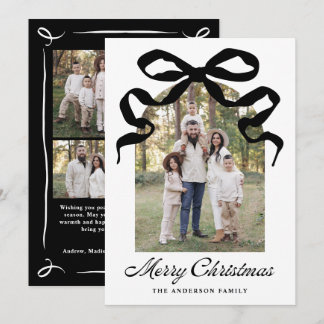 Hand-Drawn Black Bow Christmas Arch Photo Holiday Card