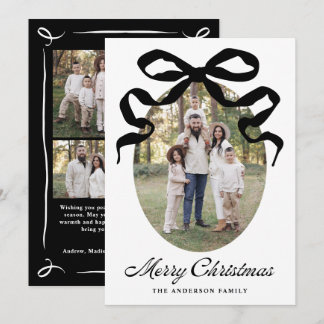 Hand-Drawn Black Bow Christmas Photo Holiday Card