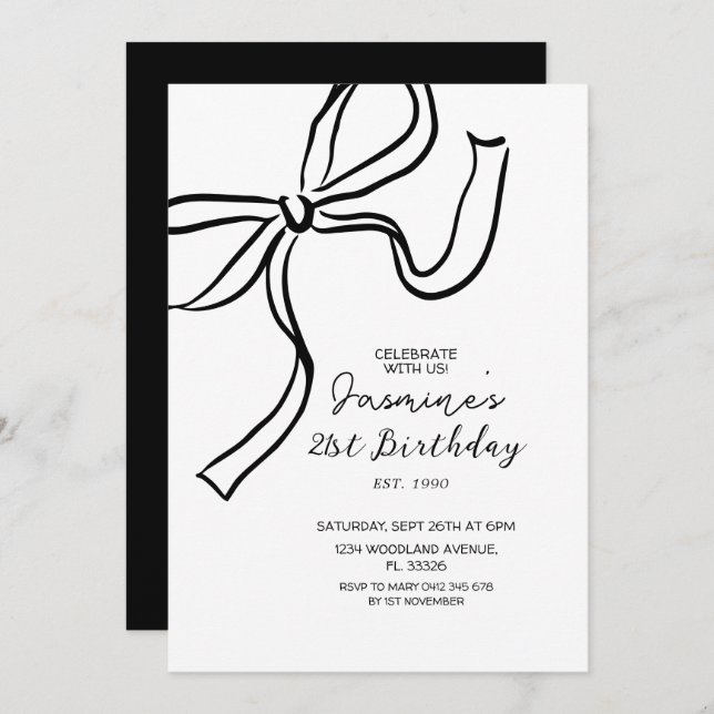 Hand Drawn Black Bow Doodle Invitation  (Front/Back)