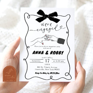 Hand Drawn Black Bow Engagement Party Invitation