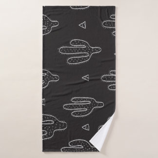 Hand Drawn Black Cactus Pattern Bath Towel