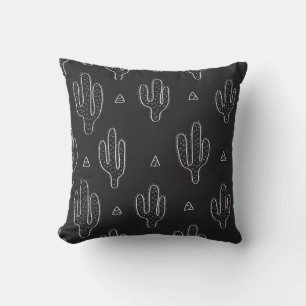 Hand Drawn Black Cactus Pattern Cushion