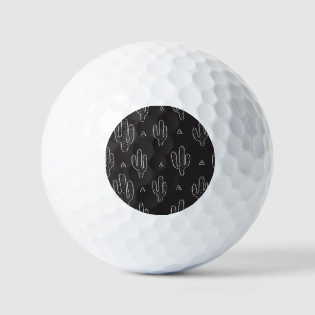 Hand Drawn Black Cactus Pattern Golf Balls (Front)
