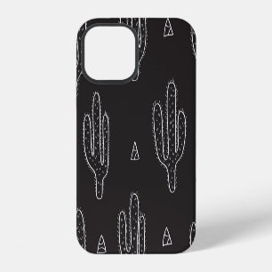 Hand Drawn Black Cactus Pattern iPhone 12 Case