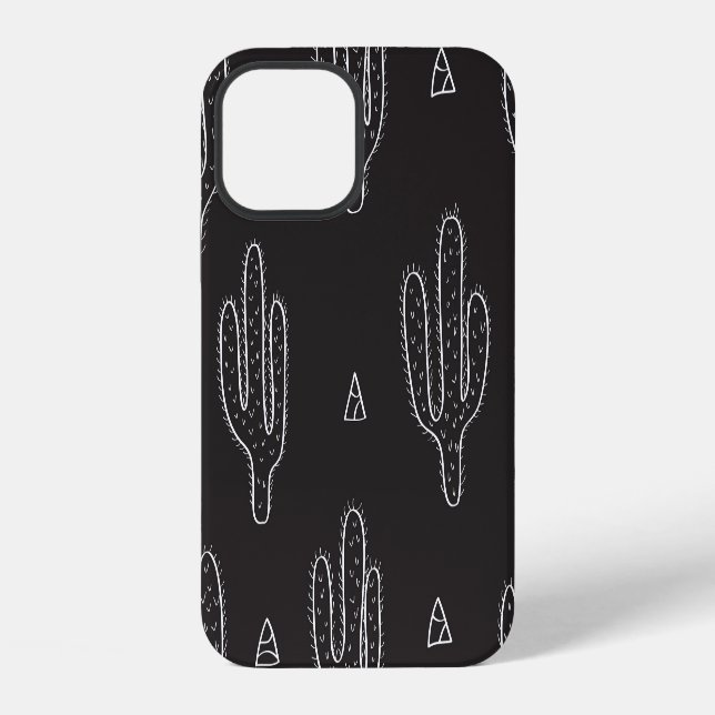 Hand Drawn Black Cactus Pattern iPhone Case (Back)