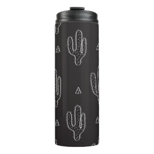 Hand Drawn Black Cactus Pattern Thermal Tumbler