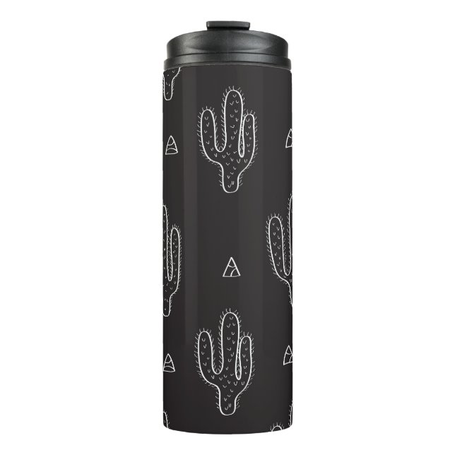 Hand Drawn Black Cactus Pattern Thermal Tumbler (Front)
