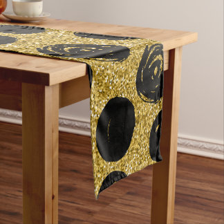 Hand Drawn Black Circle on Golden Background Short Table Runner