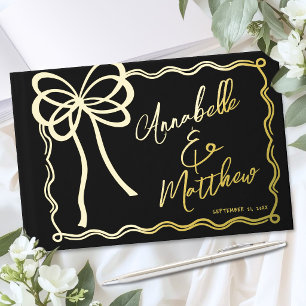Hand Drawn Black Gold Bow Wedding Guest Book